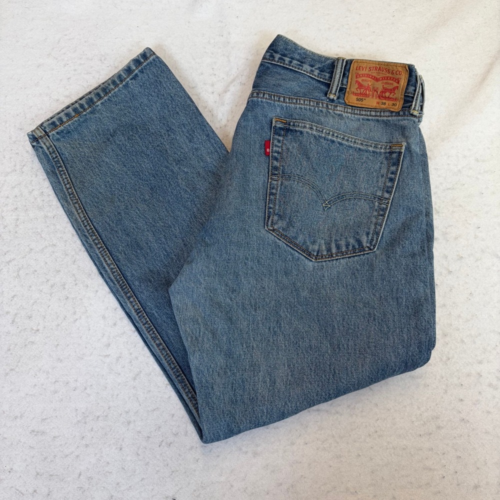 Levi Strauss 505 Regular Fit Jeans Mens 38x30 Blue Denim Straight Leg
